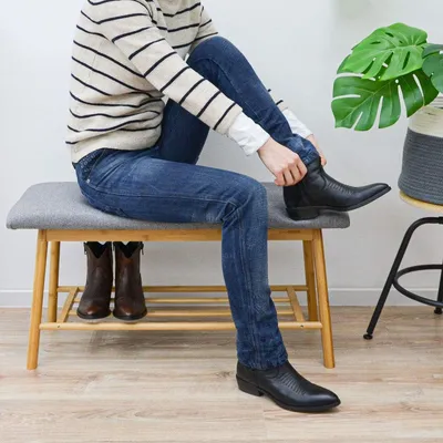 Produktbild von Skandinavische Holzbank mit Schuhregal - 90x34x44 cm - Bambus Eingangsbank