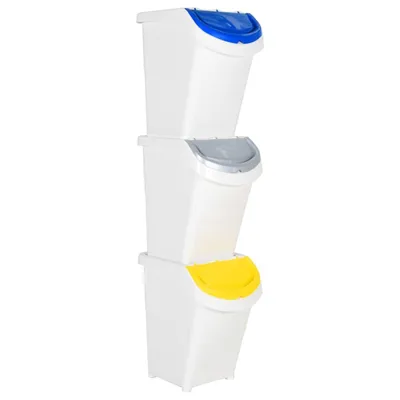 Zdjęcie produktu dla Kosze na śmieci układane w stos, 3 szt., białe, PP, 120 L
