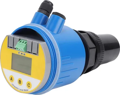 Image de Mesureur de niveau à ultrasons, LCD, capteur numérique d'eau liquide, DC24V, affichage LED, 4-20 mA, sortie analogique, 666RP, bleu, 0-10 m