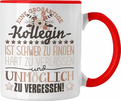 Produktbild von Trendation - Kollegin Abschied Tasse Abschiedsgeschenk Spruch Kollegin Geschenkidee zum Abschied Becher Kaffeetasse (Rot)