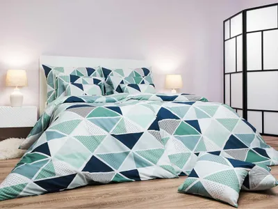 Zdjęcie produktu dla Pościel bawełniana Pyramidy mentolowa 140x200, 70x90 cm
