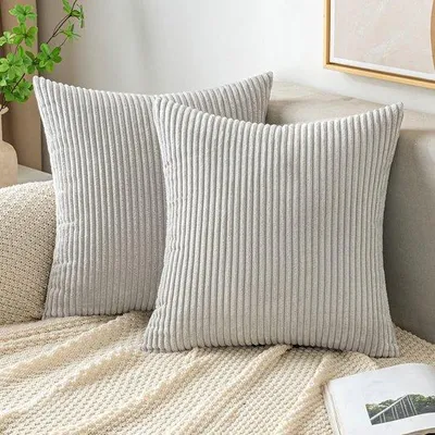 Obrázok produktu pre Unyqoos ® Ribfluwelen obliečky na vankúše pre štýlovú výzdobu interiéru, svetlosivé, 45 x 45 cm, sada 2 ks