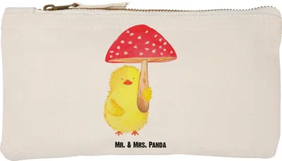 Produktbild von Mr. & Mrs. Panda Mäppchen Küken Fliegenpilz Größe S Klein - Weiß - Geschenk, Ostergrüße, Pouch, Glückspilz, beauty case, Kulturbeutel, Ostern, Kosmetiktasche, Federmappe