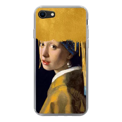 Produktbild von MuchoWow® Handyhülle Schutzhülle Hülle für iPhone SE 2022 Mädchen mit einem Perlenohrring - Gold - Vermeer Silikon Softcase Handy Hülle - Schutzhülle