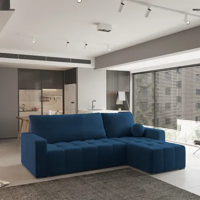 Produktbild von Masseno Ecksofa VOLIRA mit Schlaffunktion L-Form, Sofa mit Bettkasten, Wohnzimmersofa, Couch, Soffa, Bettsofa, Couchgarnitur- Blau, KRONOS 09