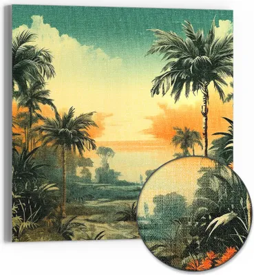 Produktbild von DEQORI Hybrid Leinwand Bild 50x50 cm 'Tropischer Abendzauber' Wandbild Glas flach modern