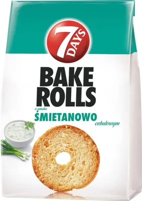 Zdjęcie produktu dla 7 Days Bake Rolls Chrupki Chlebowe O Smaku Śmietanowo Cebulowym 150 G