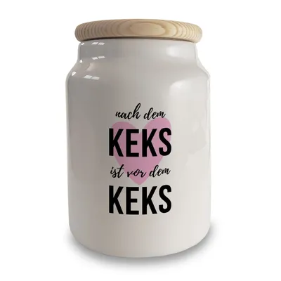 Produktbild von Nach dem Keks ist vor dem Keks Keksdose aus Keramik mit Holzdeckel
