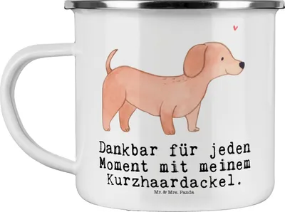 Produktbild von Mr. & Mrs. Panda Teetasse Dackel Kurzhaardackel Moment - Weiß - Geschenk, Kaffeepott, Pott, Teckel, Teebecher, Emaille Tasse, Haferl, Dachshund