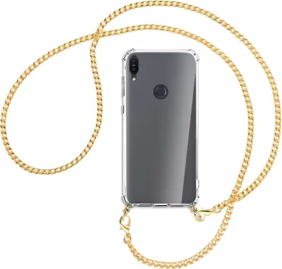 Produktbild von Handykette Backcover-Schutzhülle mit Band (Metall goldfarben) für Asus Zenfone Max M2 - goldfarbene Kette