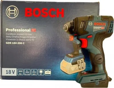 Produktbild von Bosch GDR 18V-200 C Professional, Elektrischer Schraubendreher, Pistolengriff, 1/4", Schwarz, Blau, Aufhängerhaken, 4000 RPM