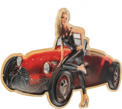 Obrázek produktu pro Moritz plechová cedule červený speedster závodní auto žena 41 x 27 vintage retro nostalgie kovová dekorace