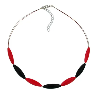 Produktbild von Kette Drahtkette Rillenoliven schwarz und rot Kunststoffperlen 45cm rot schwarz 45 cm