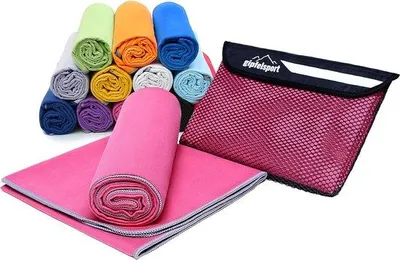 Zdjęcie produktu dla Zestaw ręczników z mikrofibry Famanu - idealny do sauny, fitnessu, sportu, na plażę, kolor fuksja, rozmiar M: 110 x 50 cm