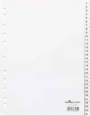 Immagine prodotto di DURABLE Divisorio A4 in PP 31 tasti 1-31 cavalierini prestampati con indice , Bianco, 616002