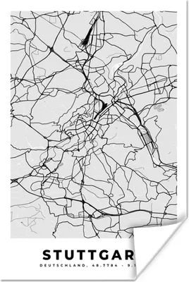 Produktbild von MuchoWow® Poster Deutschland - Stadtplan - Stuttgart - Karte 60x90 cm - Wanddekoration