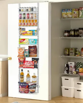 Obrázek produktu pro VEVOR Vor pantry organizér nad dveřmi, 9patrové závěsné ocelové regály na koření, nastavitelné nástěnné úložné regály, pro domácí kuchyň koupelnu, bílý