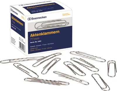 Produktbild von Soennecken Aktenklammer 1062 77mm gewellt verzinkt 100 St./Pack.