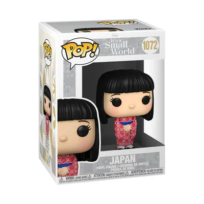A Funko Pop! vinyl figure of a Japanese doll from Disney's "It's a Small World" attraction, displayed in its original packaging.