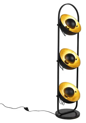 Produktbild von Qazqa Modern Stehleuchte, Stehlampe - Magnax - Schwarz Gold, max. 60W, Geeignet für LED, 3-flammig, 130cm, Ideal als Wohnzimmerlampe