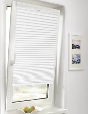 Produktbild von Plissee Klemmfix ohne Bohren 105x130cm Weiß Sonnenschutzrollo Verspannt Blickdicht Lichtschutz Faltrollo Jalousie Rollos für Fenster und Tür