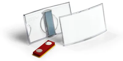 Zdjęcie produktu dla Wytrzymała, wypukła tabliczka identyfikacyjna (z magnesem, 40 x 75 mm), opakowanie po 25 sztuk, przezroczysta