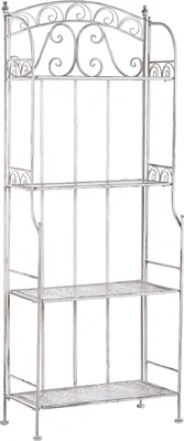 Produktbild von BELIANI Gartenregal aus Metall Weiß mit 4 Ablageflächen dekorative Verzierungen Gartenmöbel Gartenschrank Pflanzenregal Terrasse Balkon