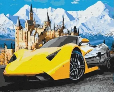 Produktbild von Malen nach Zahlen: Gelbes Sportauto, 40x50 cm, mit Rahmen, kreatives Motiv