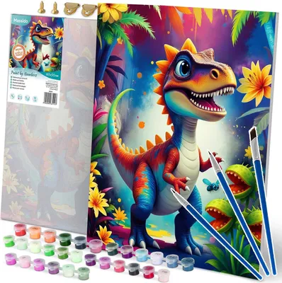 Immagine prodotto di Kit di pittura con i numeri - Tela 40x50 cm con disegno di dinosauro