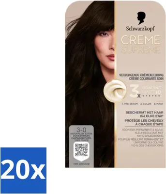 Zdjęcie produktu dla Schwarzkopf - Farba do włosów - Creme Supreme 3-0 - Natural Extra Dark Brown - 245 g - Value pack - 20 szt