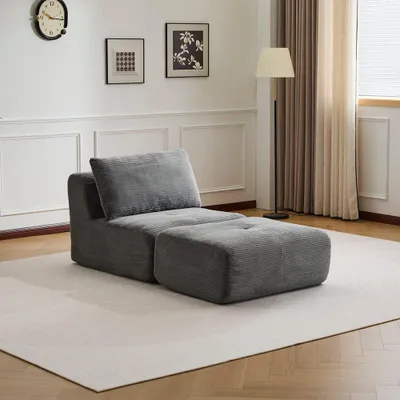 Produktbild von Sofa Gemütlicher Lounge Sessel mit Hocker, Cordstoff, ohne Montage Mit Schaumstoff gepolstert, bequem für Wohn- & Schlafzimmer