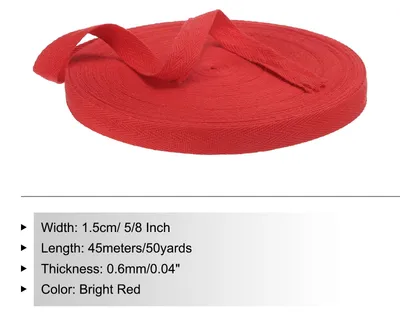 Produktbild von Baumwollband Baumwolle Gurtband 15mm x 45m, Schr?gband Baumwoll Nahtband K?perband Saumband Einfassband Stoffband Webband zum N?hen fš¹r DIY Basteln Stricken Verpackungen, Hellrot