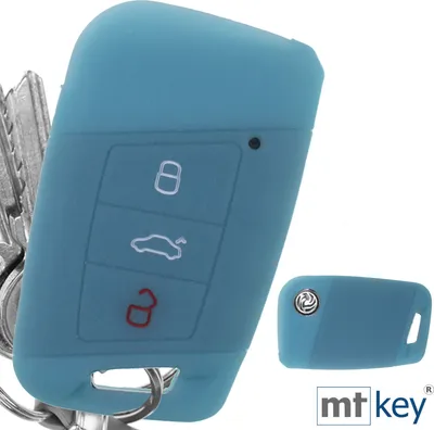 Produktbild von Auto Schlüssel Hülle Silikon Schutz Cover Fluoreszierend Blau kompatibel mit VW Passat B8 Arteon Skoda Kodiaq 3 Tasten KEYLESS SMARTKEY
