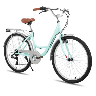 Produktbild von Hiland 26 Zoll Cityräder für Erwachsene, Step-Through Rahmen Damenfahrrad mit Gepäckträger und Korb, Herren und Damen 7 Gang City-Pendlerfahrrad