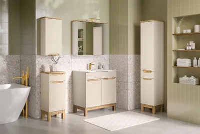 Produktbild von Badmöbel Set 5-tlg Badezimmerset DEVI Cashmere Schrank 80cm inkl. Waschtisch 80 cm