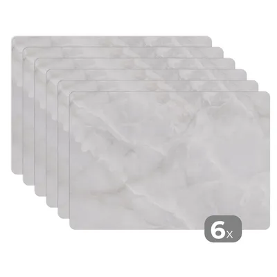 Obrázok produktu pre MuchoWow® Podložky Sada 6 podložiek Umývateľné podložky 30x45x0.3cm Mramor - biely - elegantný Podložka pod stôl Nekĺzavá a odolná voči teplu