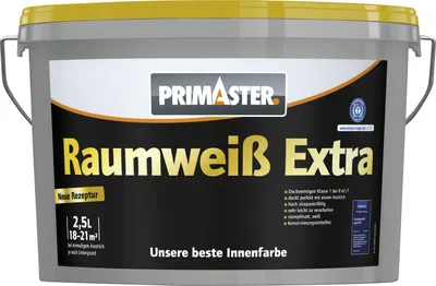 Produktbild von Primaster Raumweiß Extra Wandfarbe matt weiß konservierungsmittelfrei 2,5 L