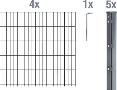 Produktbild von Alberts Doppelstabmattenzaun 6-5-6, Matten 2,50 m, Höhe 1,43 m, Länge 10 m, anthrazit, Zaun als Komplettset, Pfosten mit Abdeckleiste 60x40 mm
