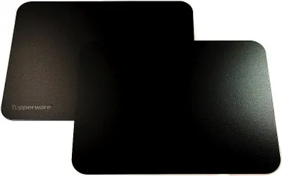Two black cutting boards are shown overlapping each other on a white background.