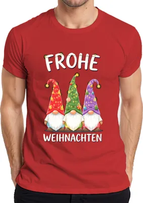 Produktbild von Frohe Weihnachten Wichtel Gnom Weihnachtsmütze Lichterketten Herren T-Shirt, Rot, L