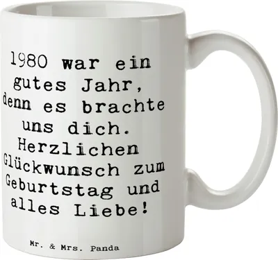Produktbild von Mr. & Mrs. Panda Tasse Spruch 1980 Geburtstag - Weiß - Geschenk, Glückwunsch, Kaffeetasse, Geschenktasse, Herzlichen, Alter, handgefertigte Geschenke, Teetasse, Becher