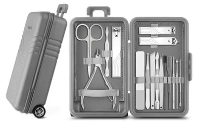 Produktbild von INF 16-teiliges Maniküre-Set Edelstahl mit Reiseetui, kompakt für Zuhause Silber