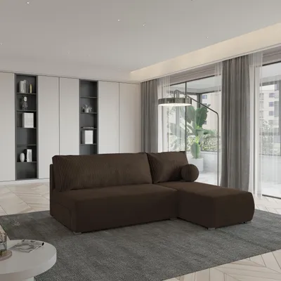 Produktbild von Masseno Ecksofa PARVELO mit Schlaffunktion L-Form, Sofa mit Bettkasten, Wohnzimmersofa, Couch, Soffa, Bettsofa, Couchgarnitur- Braun, POSO 06 + KRONOS 06