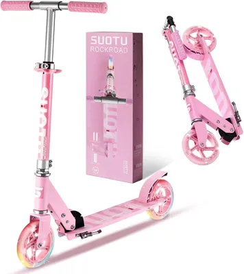 Produktbild von Suotu Kinderroller Rosa– sicher & klappbar für Kinder 3–9 Jahre, LED-Räder ohne Batterie, höhenverstellbar 71–86 cm, bis 50kg belastbar