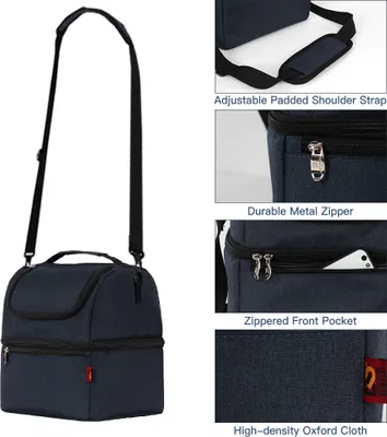 Produktbild von Kühlhandtasche, Lunchbox-Thermotasche, Kühltasche, Schulter-Thermotasche, doppellagige Isolierung, auslaufsicher, Picknick-Thermostattasche, blau