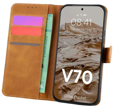 Produktbild von Handyhülle mit Klappe für Vivo V70 5G, Bizon Case Pocket, Braun