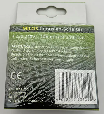 Produktbild von ChiliTec 23041 MILOS Jalousien-Steuerung Hoch/Runter Taster, inkl. Rahmen, UP, anthrazit
