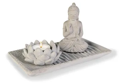 Produktbild von Dekoset - Buddha und Teelichthalter - Zement - grau