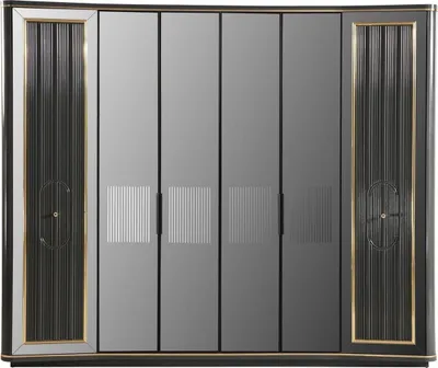 Produktbild von Casa Padrino Luxus Art Deco Schlafzimmerschrank Grau / Gold 265 x 67 x H. 220 cm - Edler Massivholz Kleiderschrank mit 6 verspiegelten Türen - Schlafzimmer Möbel - Luxus Qualität