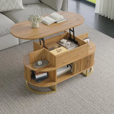 Produktbild von STILVORA Couchtisch mit Stauraum, Wohnzimmertisch höhenverstellbar, Kaffeetisch mit Schiebetür, Tisch aus MDF